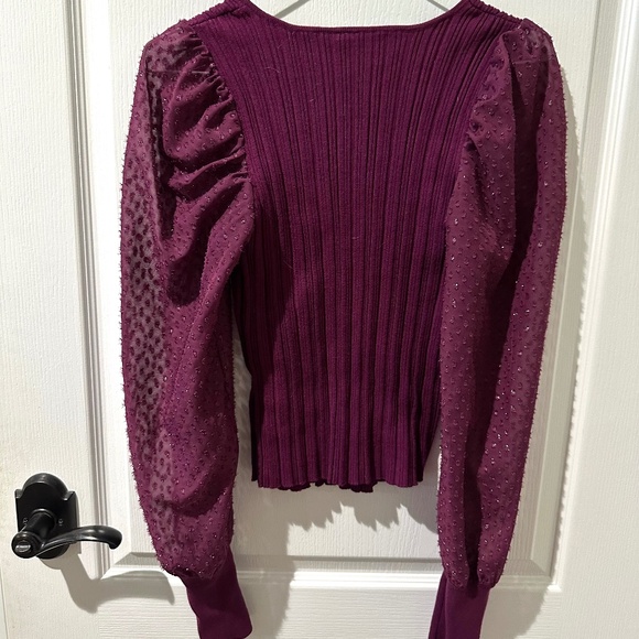Anthropologie Purple Plum Puff-Sleeve Shimmer Sweater - Picture 11 of 13